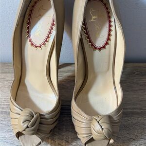 Christian Louboutin Tan Knot Peep-Toe Heels